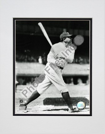 Babe Ruth "Batting Action" Double Matted 8" X 10" Photograph (Unframed)
