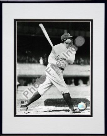 Babe Ruth "Batting Action" Double Matted 8" X 10" Photograph in Black Anodized Aluminum Frame