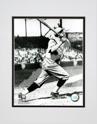 Babe Ruth "Batting Action in Pinstripe Hat" Double Matted 8" X 10" Photograph (Unframed)