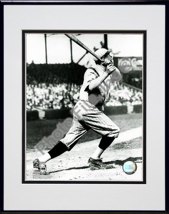 Babe Ruth "Batting Action in Pinstripe Hat" Double Matted 8" X 10" Photograph in Black Anodized Alum