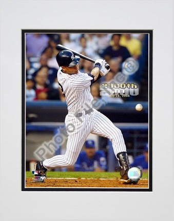 Derek Jeter "5/26/2006 2000th Hit with Overlay" Double Matted 8" X 10" Photograph (Unframed)