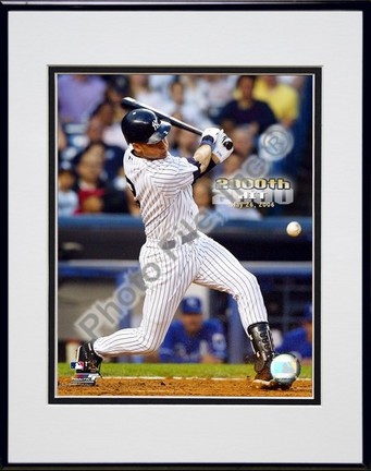 Derek Jeter "5/26/2006 2000th Hit with Overlay" Double Matted 8" X 10" Photograph in Black Anodized 
