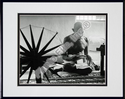Mohandas K. Gandhi #15 Double Matted 8" X 10" Photograph in a Black Anodized Aluminum Frame