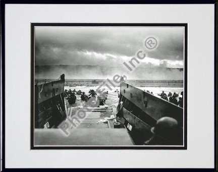 The Morning of June 6, 1944 (D-Day) at Omaha Beach (#1) Double Matted 8" X 10" Photograph in a Black Anodized 