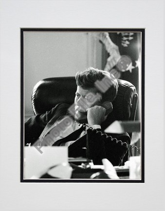 President John F. Kennedy in the Oval Office (#7) Double Matted 8" X 10" Photograph (Unframed)