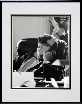President John F. Kennedy in the Oval Office (#7) Double Matted 8" X 10" Photograph in a Black Anodized Alumin