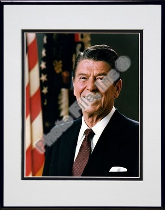 President Ronald Reagan Official Portrait (#9) Double Matted 8" X 10" Photograph in a Black Anodized Aluminum 