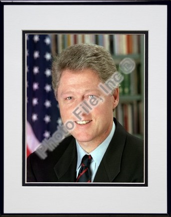 President William Jefferson Clinton Official Portrait (#10) Double Matted 8" X 10" Photograph in a Black Anodi