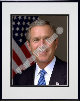 President George W. Bush Official Portrait (#11) Double Matted 8" X 10" Photograph in a Black Anodized Aluminu
