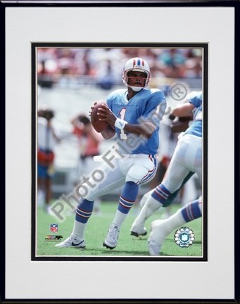 Warren Moon "Passing Action" Double Matted 8" X 10" Photograph in a Black Anodized Aluminum Frame
