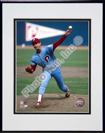 Steve Carlton 1983 Action Double Matted 8” x 10” Photograph in Black Anodized Aluminum Frame