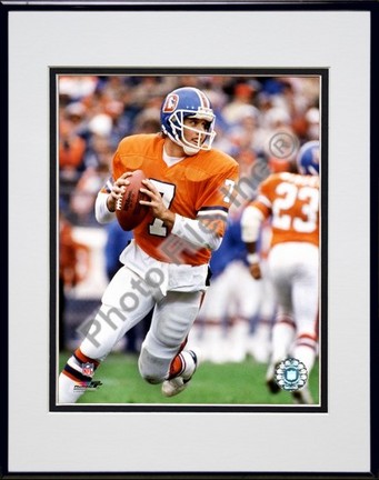 John Elway "Rolling Action" Double Matted 8" x 10" Photograph in Black Anodized Aluminum Frame