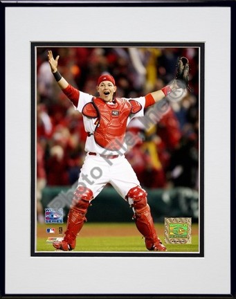 Yadier Molina "Celebrates Winning 2006 World Series" Double Matted 8" X 10" Photograph in a Black An