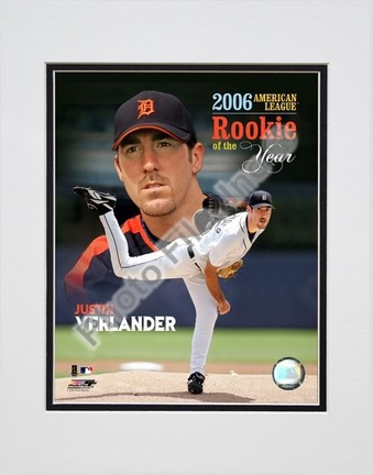 Justin Verlander "2006 American League Rookie of the Year" Double Matted 8" X 10" Photograph (Unfram