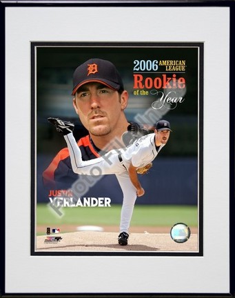 Justin Verlander "2006 American League Rookie of the Year" Double Matted 8" X 10" Photograph in a Bl