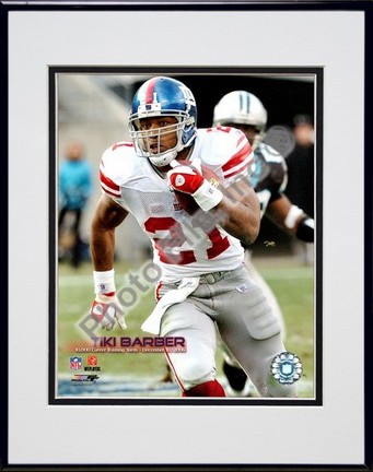 Tiki Barber 2006 10,000 Career Rushing Yards with Overlay" Double Matted 8" X 10" Photograph in Black Ano