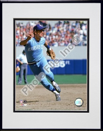 George Brett "1981 Fielding Action" Double Matted 8" x 10" Photograph in a Black Anodized Aluminum F