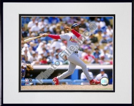 Ozzie Smith "1995 Batting Action" Double Matted 8" x 10" Photograph in Black Anodized Aluminum Frame