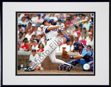 Ryne Sandberg "1990 Batting Action" Double Matted 8" x 10" Photograph in Black Anodized Aluminum Fra