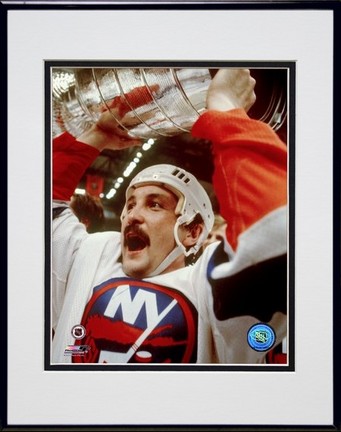 Bryan Trottier "Holding Stanley Cup" Double Matted 8” x 10” Photograph in Black Anodized Aluminum Frame