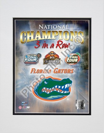 Florida Gators "2007 3 In a Row Composite" Double Matted 8" x 10" Photograph (Unframed)