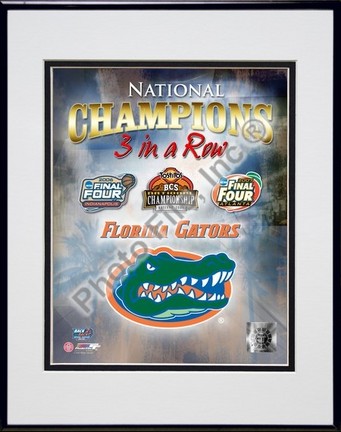 Florida Gators "2007 3 In a Row Composite" Double Matted 8" x 10" Photograph in Black Anodized Alumi