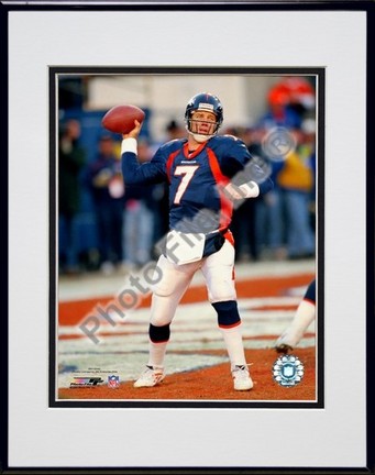 John Elway "Passing Action" Double Matted 8" x 10" Photograph in Black Anodized Aluminum Frame