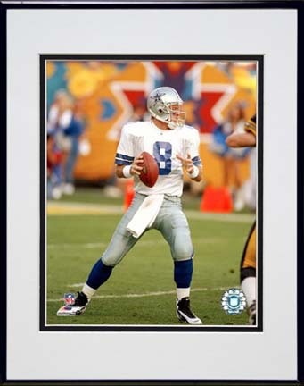 Troy Aikman Action Double Matted 8” x 10” Photograph in Black Anodized Aluminum Frame