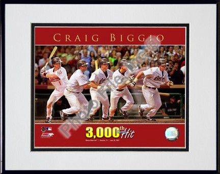 Craig Biggio "06/28/07 3000th Hit Multi Exposure" Double Matted 8” x 10” Photograph in Black Anodized Alum