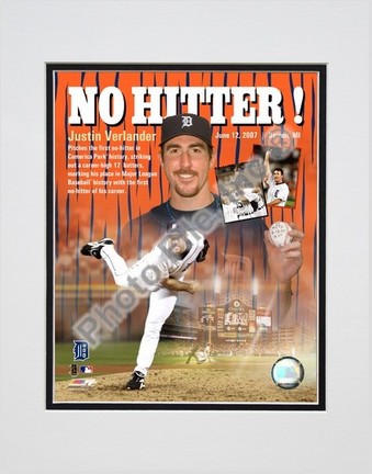 Justin Verlander "0612/07 No Hitter / Portrait Plus" Double Matted 8" x 10" Photograph (Unframed)