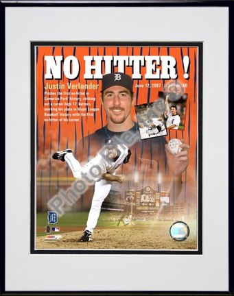 Justin Verlander "0612/07 No Hitter / Portrait Plus" Double Matted 8" x 10" Photograph in Black Anod