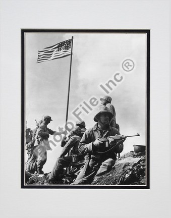 American Soldiers Raise the First US Flag at  Iwo Jima 1945 Double Matted 8" x 10" Photograph (Unframed)