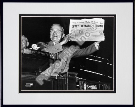 Harry Truman "Displays CHICAGO DAILY TRIBUNE 1948" Double Matted 8" x 10" Photograph in Black Anodiz