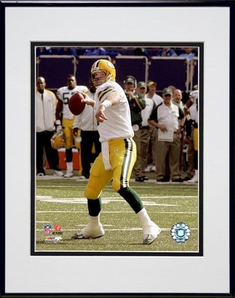 Brett Favre "2007 Passing Action" Double Matted 8” x 10” Photograph in Black Anodized Aluminum Frame