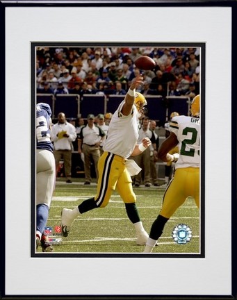 Brett Favre "2007 Passing Action Throwing" Double Matted 8” x 10” Photograph in Black Anodized Aluminum Fr