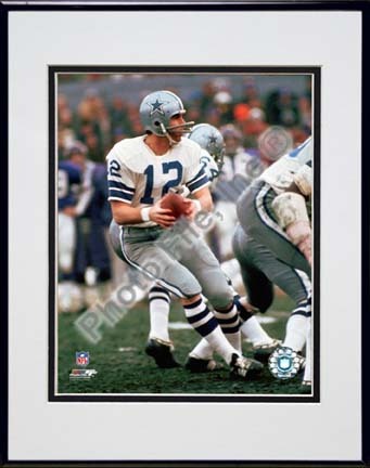 Roger Staubach Action "Away Jersey" Double Matted 8” x 10” Photograph in Black Anodized Aluminum Frame
