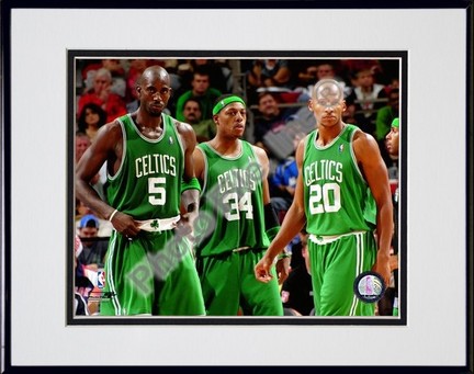 Kevin Garnett, Paul Pierce and Ray Allen "2007" Double Matted 8" x 10" Photograph in Black Anodized 