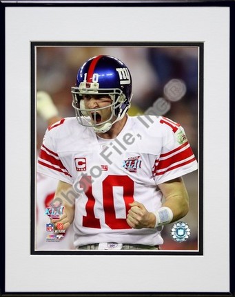 Eli Manning "Super Bowl XLII Fist Pump Action #3" Double Matted 8" x 10" Photograph in Black Anodize