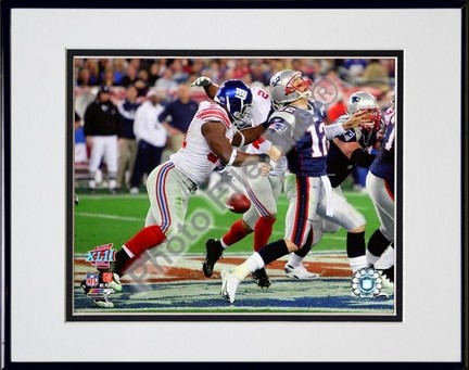 Justin Tuck "Super Bowl XLII Action #11" Double Matted 8" x 10" Photograph in Black Anodized Aluminu