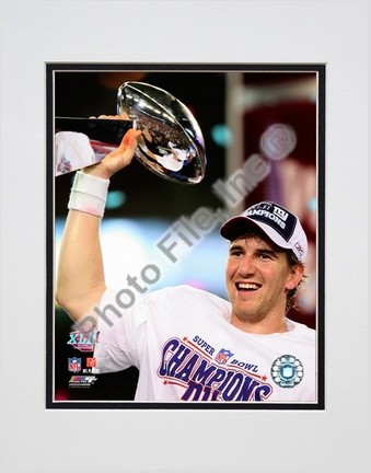 Eli Manning With the "Vince Lombardi Trophy Super Bowl XLII (#53)" Double Matted 8” x 10” Photograph (Unfr