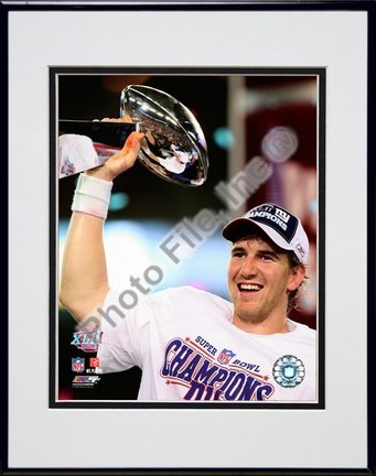 Eli Manning With the "Vince Lombardi Trophy Super Bowl XLII (#53)" Double Matted 8" x 10" Photograph