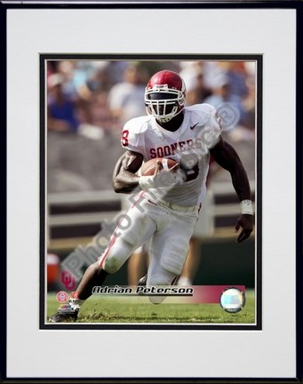 Adrian Peterson "University of Oklahoma Sooners 2005 Action" Double Matted 8" x 10" Photograph In Bl