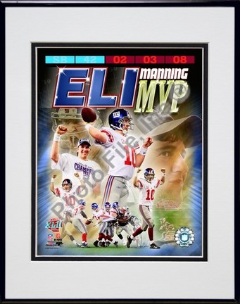 Eli Manning SuperBowl XLII MVP Portrait Plus Double Matted 8" x 10" Photograph In Black Anodized Aluminum Fram