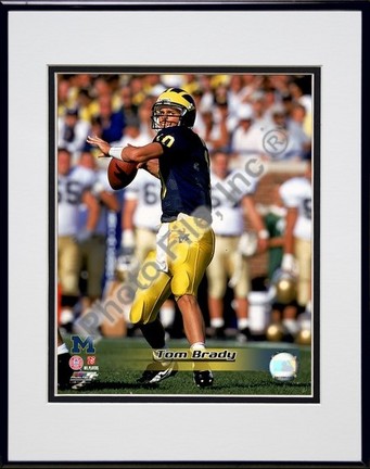 Tom Brady "University of Michigan Action" Double Matted 8" x 10" Photograph In Black Anodized Alumin