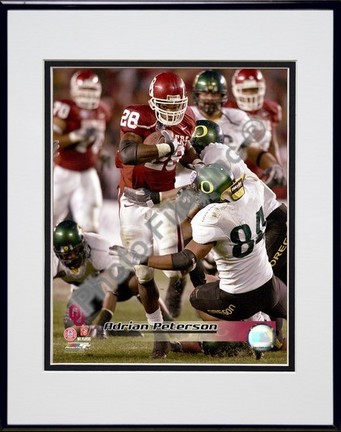 Adrian Peterson "University of Oklahoma Action" Double Matted 8" x 10" Photograph In Black Anodized 