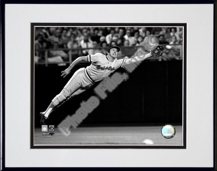 Brooks Robinson 1973 Diving Catch, B&W Double Matted 8” x 10” Photograph in Black Anodized Aluminum Frame