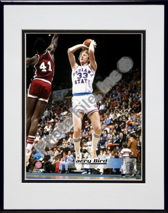 Larry Bird Indiana State Sycamores "Action" Double Matted 8" x 10" Photograph In Black Anodized Alum