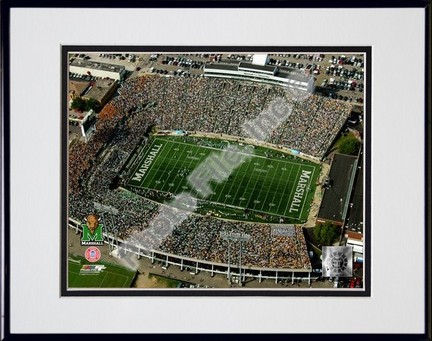 Marshall University Stadium "Aerial View" Double Matted 8" x 10" Photograph In Black Anodized Alumin