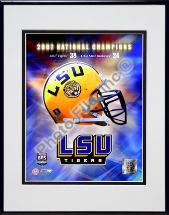 Louisiana State (LSU) Tigers BCS National Champs logo Double Matted 8â€ x 10â€ Photograph in Black Anodized Aluminum F