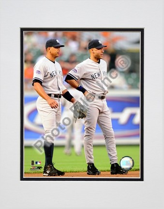 Alex Rodriguez & Derek Jeter "2008 Action" Double Matted 8” x 10” Photograph (Unframed)